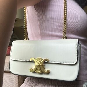 White and Gold Gold Chain Triomphe Shoulder Bag